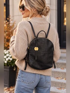 Margot New York Black Genuine Leather Small Backpack Gold Hardware